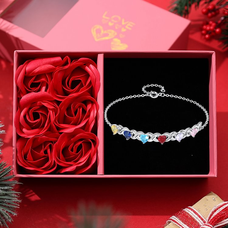 Festa della Mamma Braccialetto personalizzato con 6 nomi e 6 cuore pietre di nascita regalo per donna