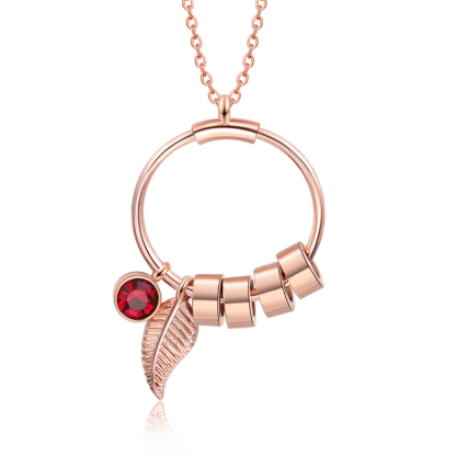 Collana con ciondolo foglia e cerchio 4 nomi e 4 pietre di nascita personalizzati regalo per donna