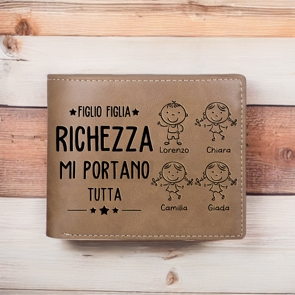 Portafoglio PU Leather da uomo regalo per padre personalizzati 4 nomi riunione della famiglia 
