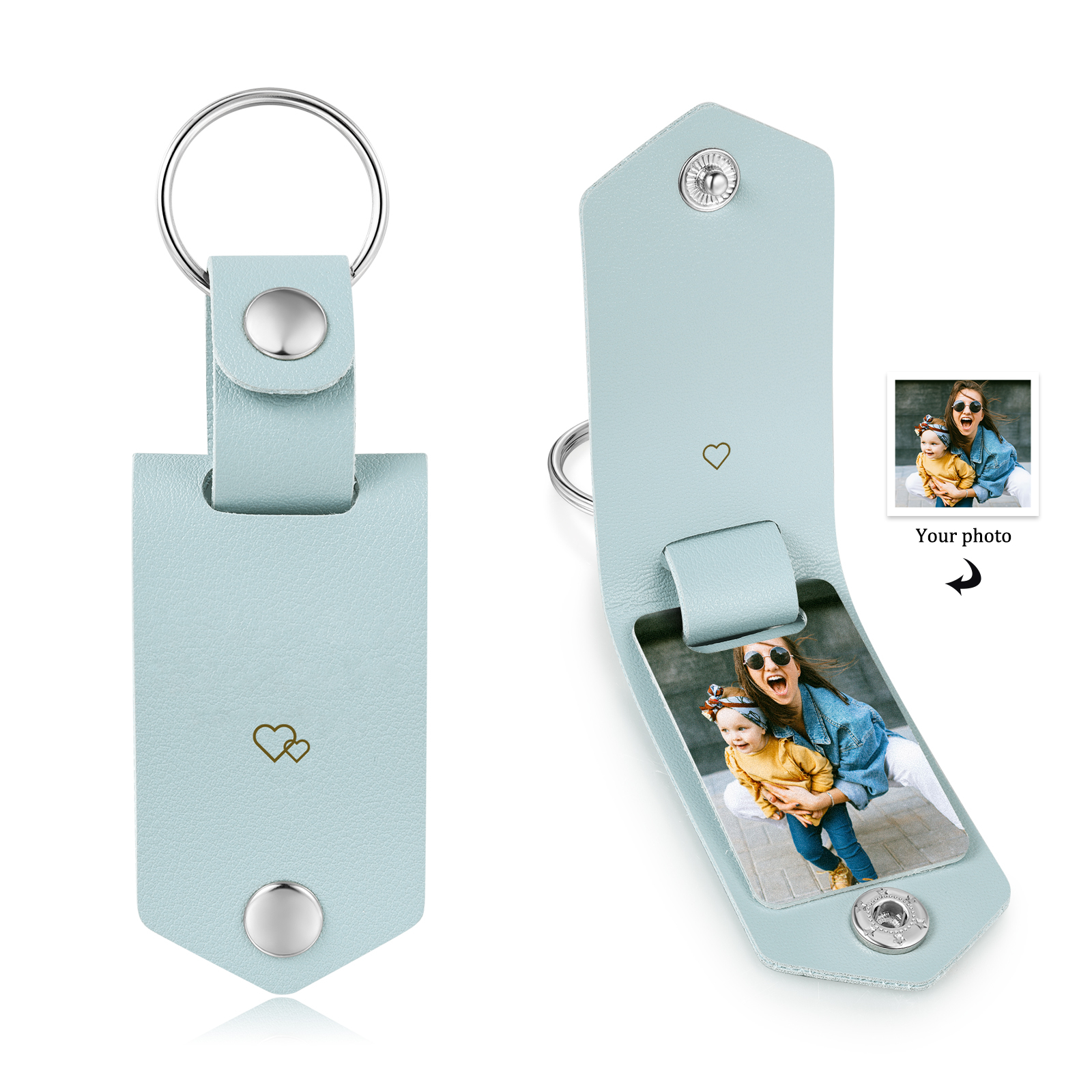 Portachiavi azzurro in Pelle 1 foto e 2 testi personalizzati per mamma