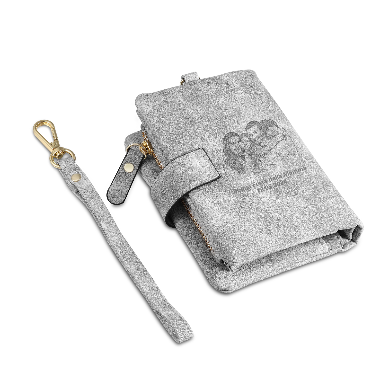 Portafoglio in PU pelle con 7 nomi & 2 testi & 1 foto personalizzati per mamma