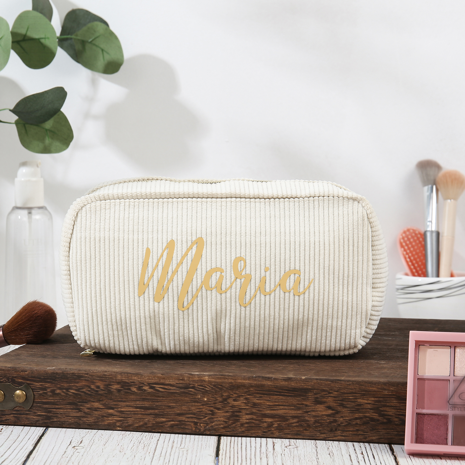 Borsa per cosmetici in velluto a coste per donna 1 nome personalizzato regalo per donna