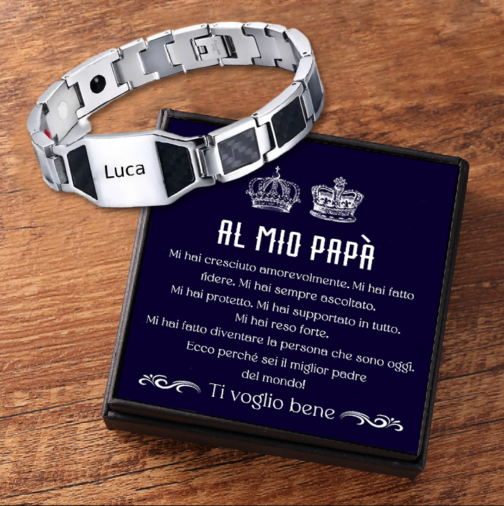 Braccialetto da uomo magnetico in acciaio titanio 1 nome personalizzato per papà marito nonno 