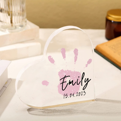 Decorazione acrilica impronta di mano a forma di cuore 1 nome e 1 data personalizzati