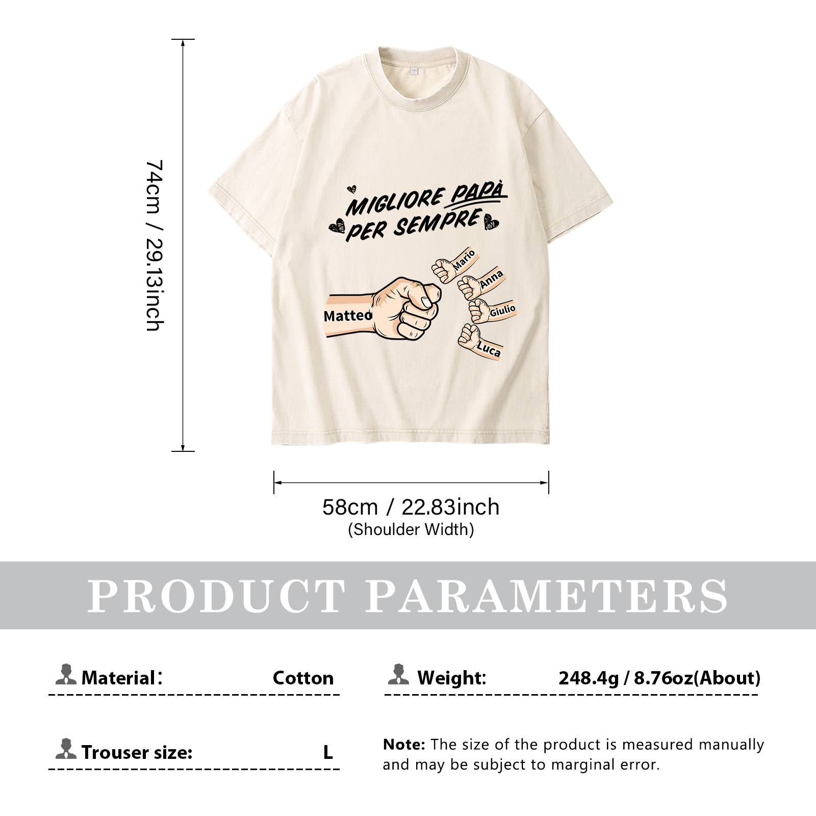 Maglietta in cotone girocollo pugno a pugno con nome personalizzato regalo per papà