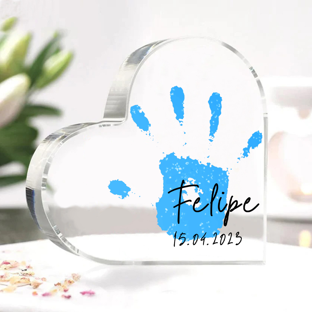 Decorazione acrilica impronta di mano a forma di cuore 1 nome e 1 data personalizzati