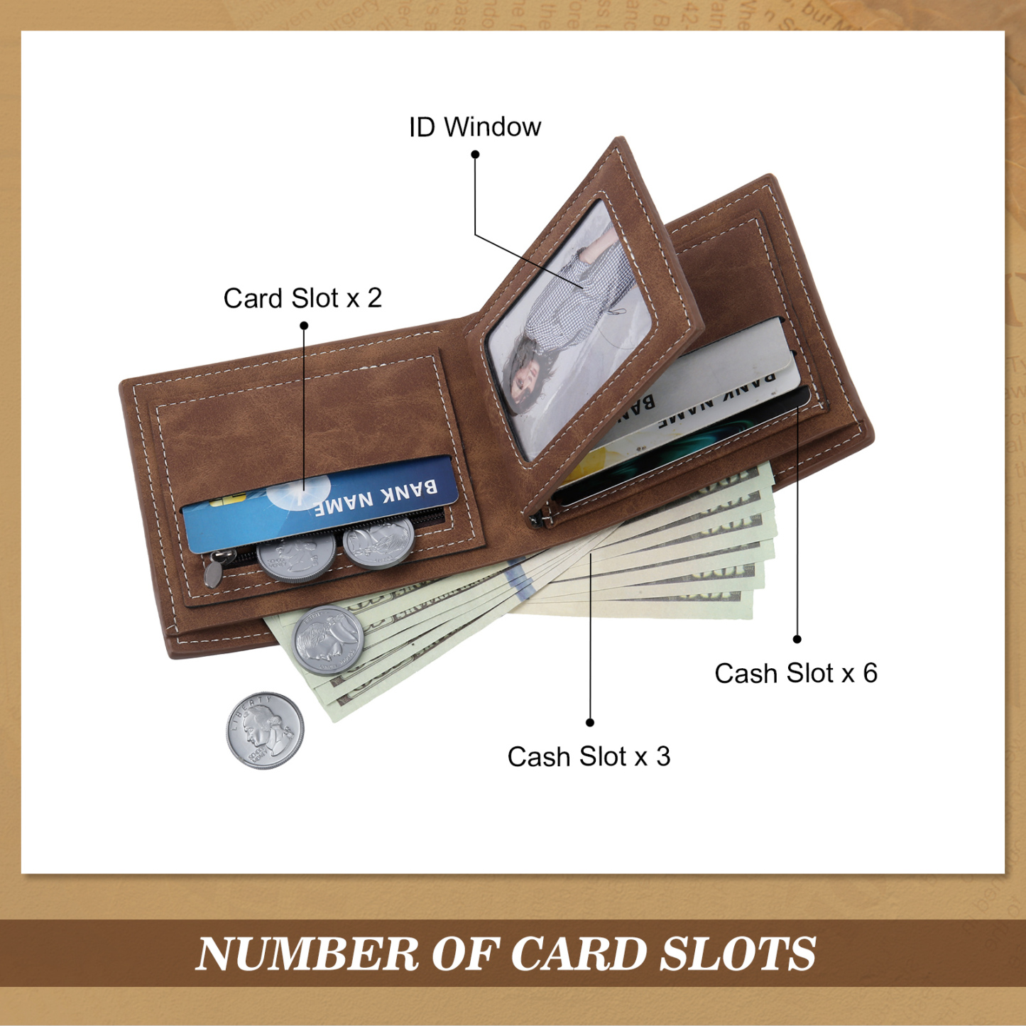 Portafoglio in PU pelle da uomo 1 nome 1 lettera e 1 foto personalizzabili regalo per uomo