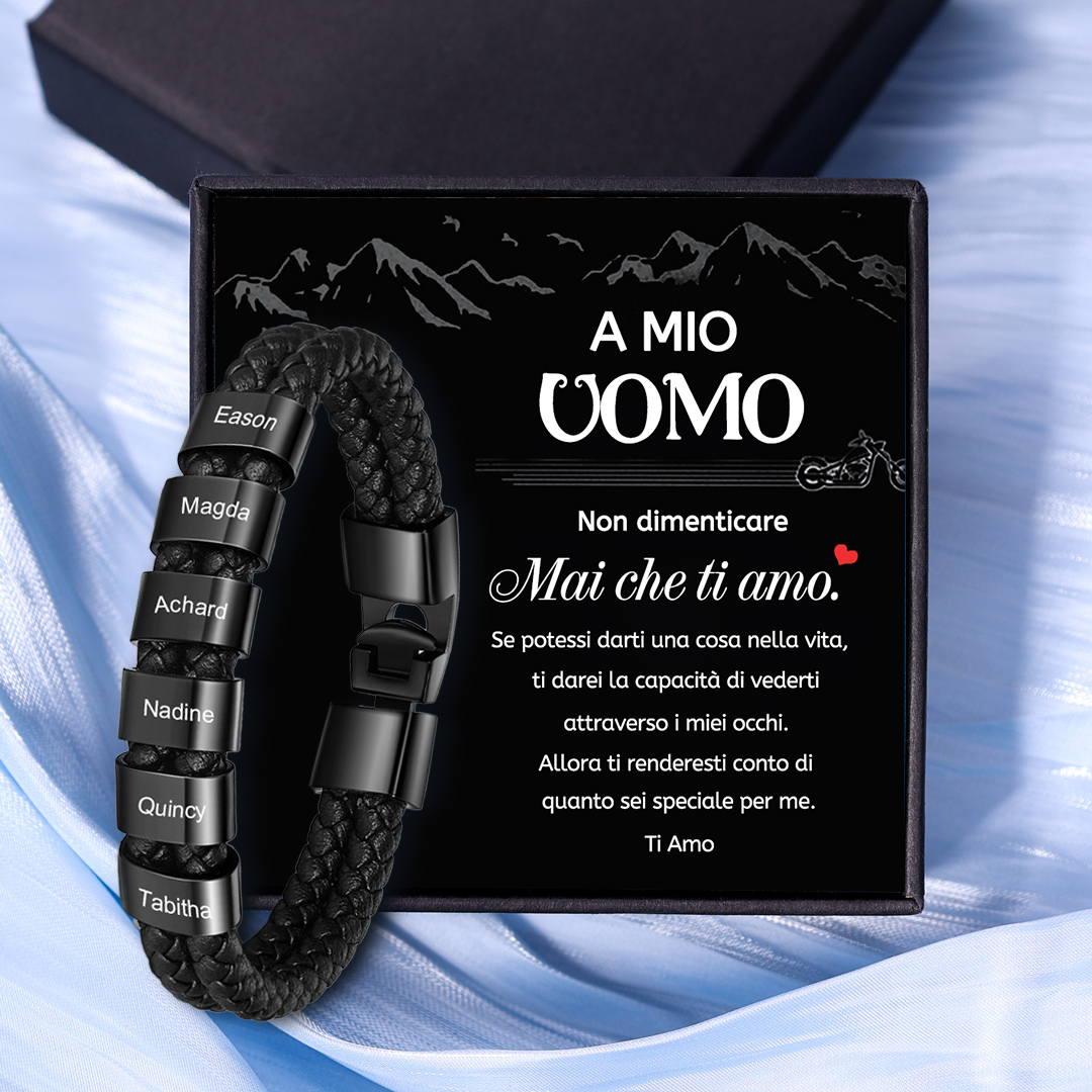 A MIO UOMO-Bracciale in pelle 6 nomei personalizzati regalo coppia