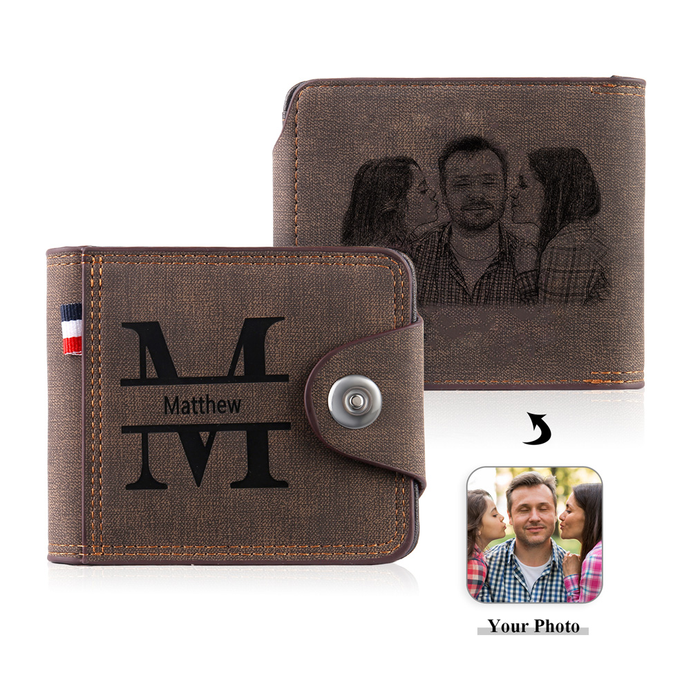 Portafoglio in PU pelle da uomo 1 nome 1 lettera e 1 foto personalizzabili regalo per uomo