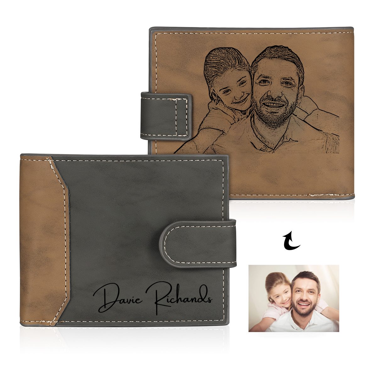Portafoglio da Uomo Personalizzato – Con 1 Foto e Testo Inciso – Regalo Speciale per Papà | Jessemade