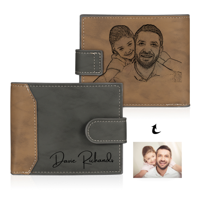Portafoglio da Uomo Personalizzato – Con 1 Foto e Testo Inciso – Regalo Speciale per Papà | Jessemade
