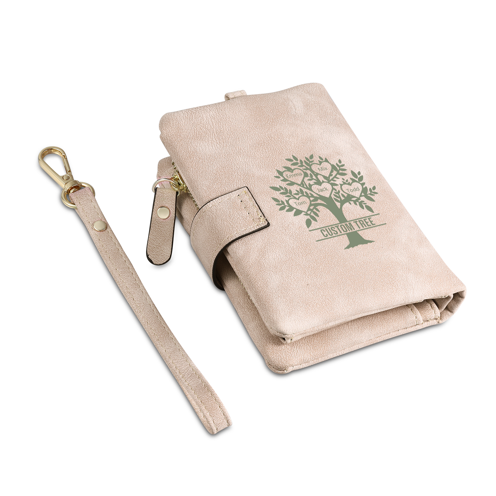 Portafoglio Albero della vita in PU pelle con 5 nomi & 1 testo & 1 lettera personalizzati per donna