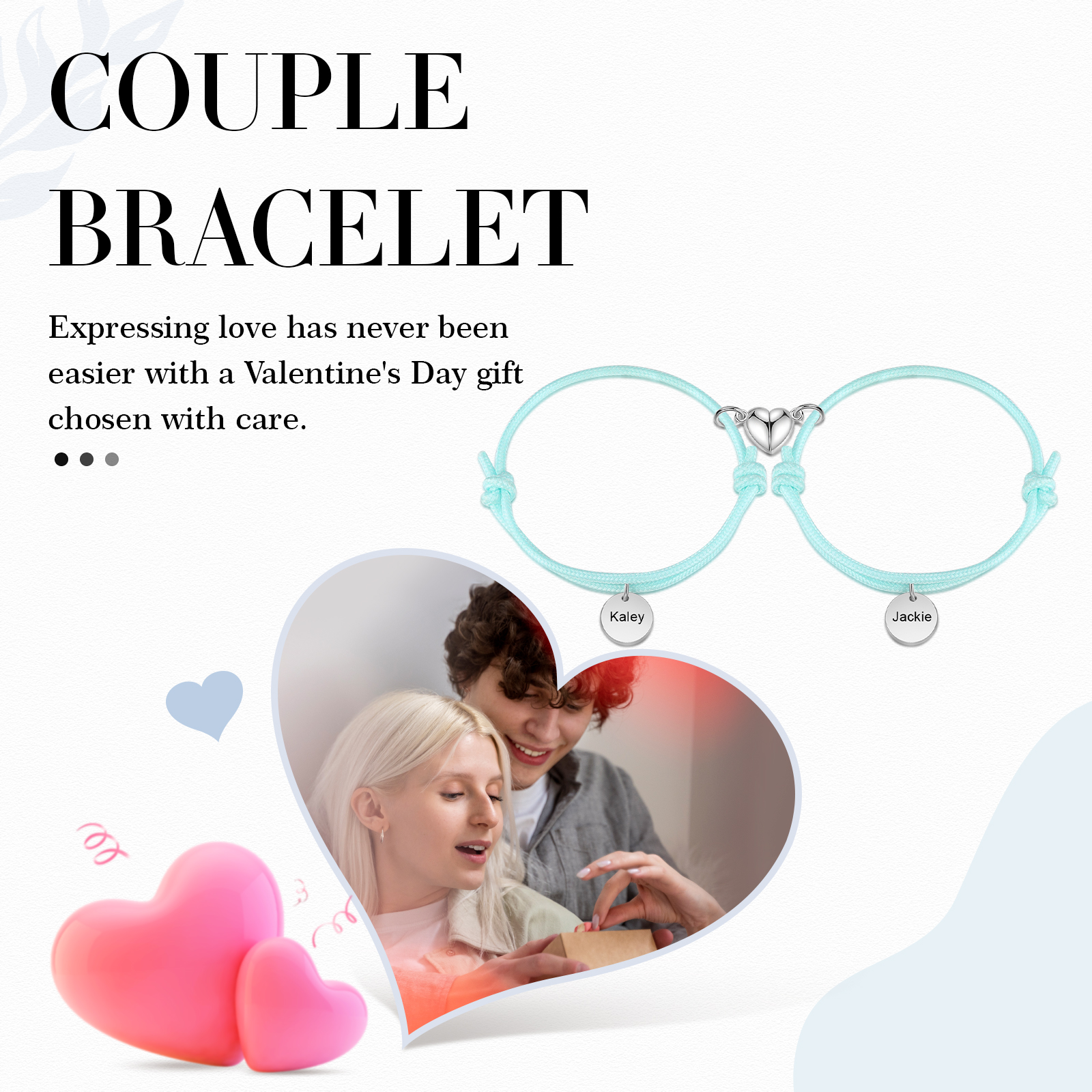 Braccialetti magnetici a corda 2 lettere personalizzate per coppia ciondolo rotondo