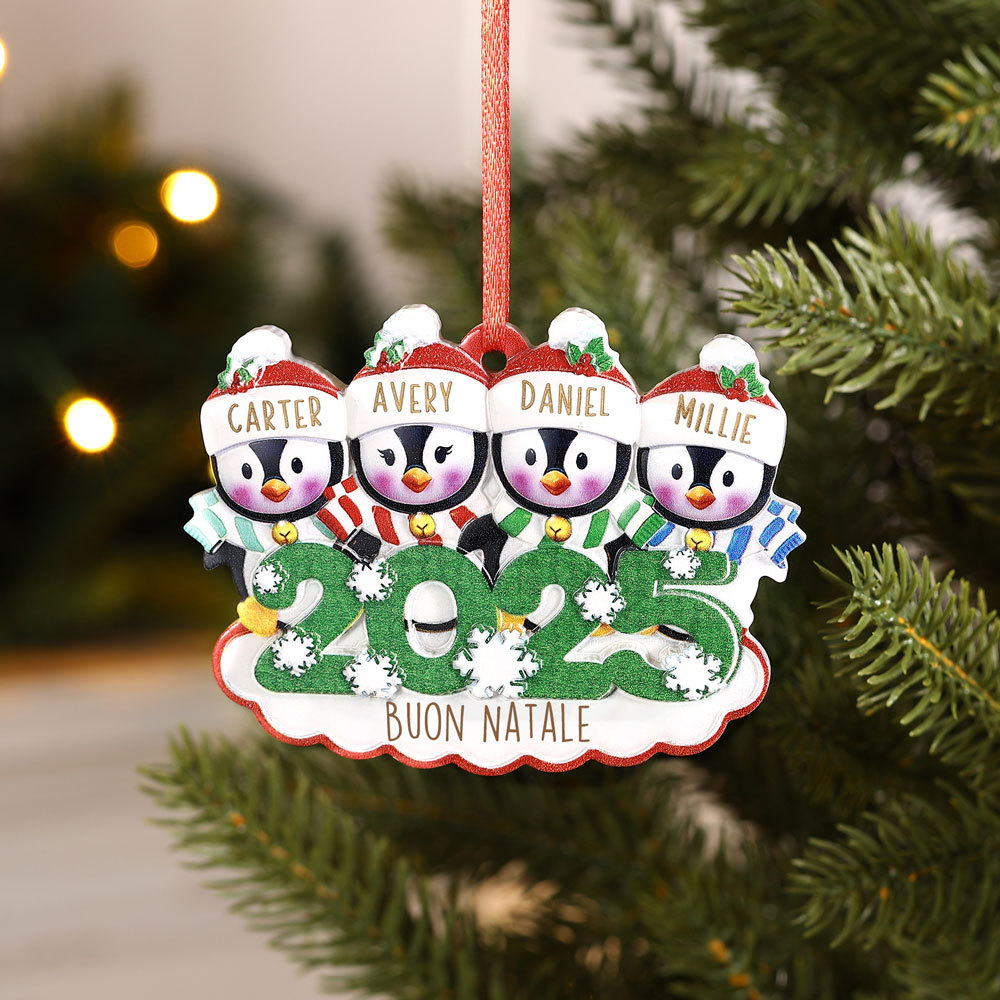 Addobbo natalizio personalizzato con famiglia di pinguini 2025