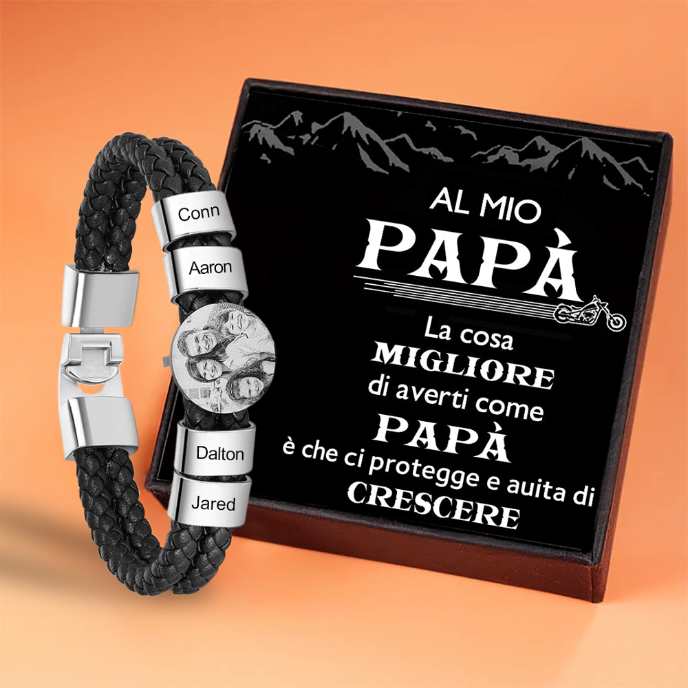 Bracciale Uomo Personalizzato con Foto e 4 Nomi – Regalo Elegante e Sentimentale per Papà e Lui | Jessemade