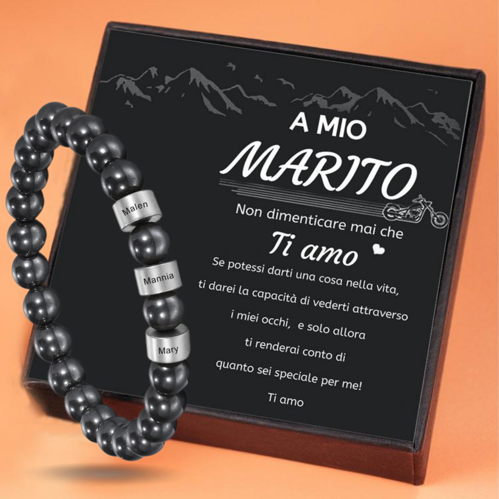 A MIO MARITO - Bracciale 3 Personalizzato Primo Nome perline di ematite nera Bracciale da uomo