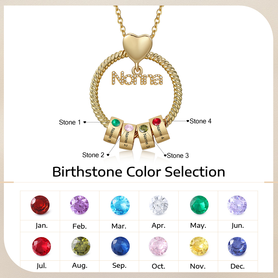 Collana con ciondolo nonna 4 nomi incisioni e pietre di nascita personalizzate