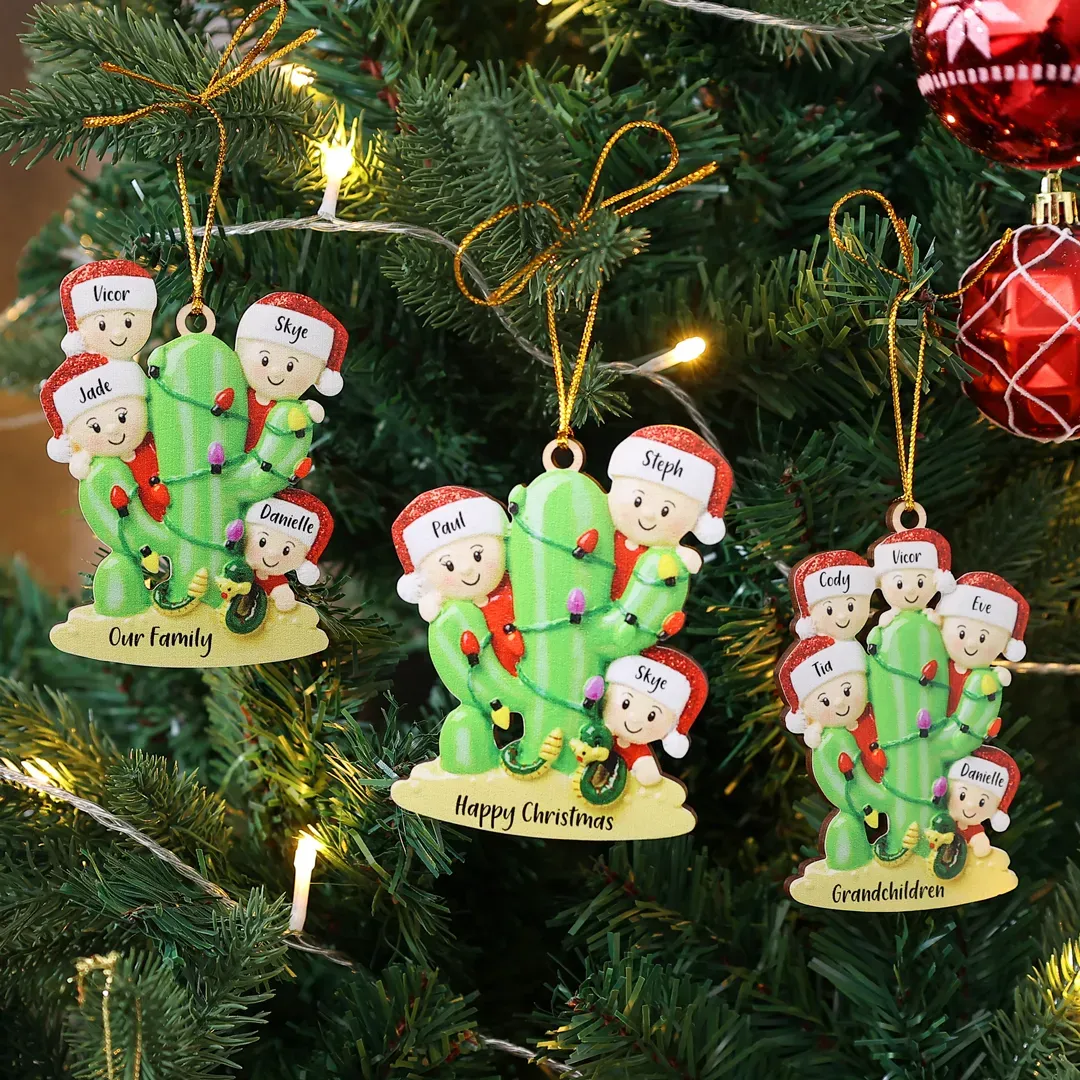 Bianco Natale mille candele... Ornamenti cactus ciondolo per albero di Natale 3 nomi personalizzati