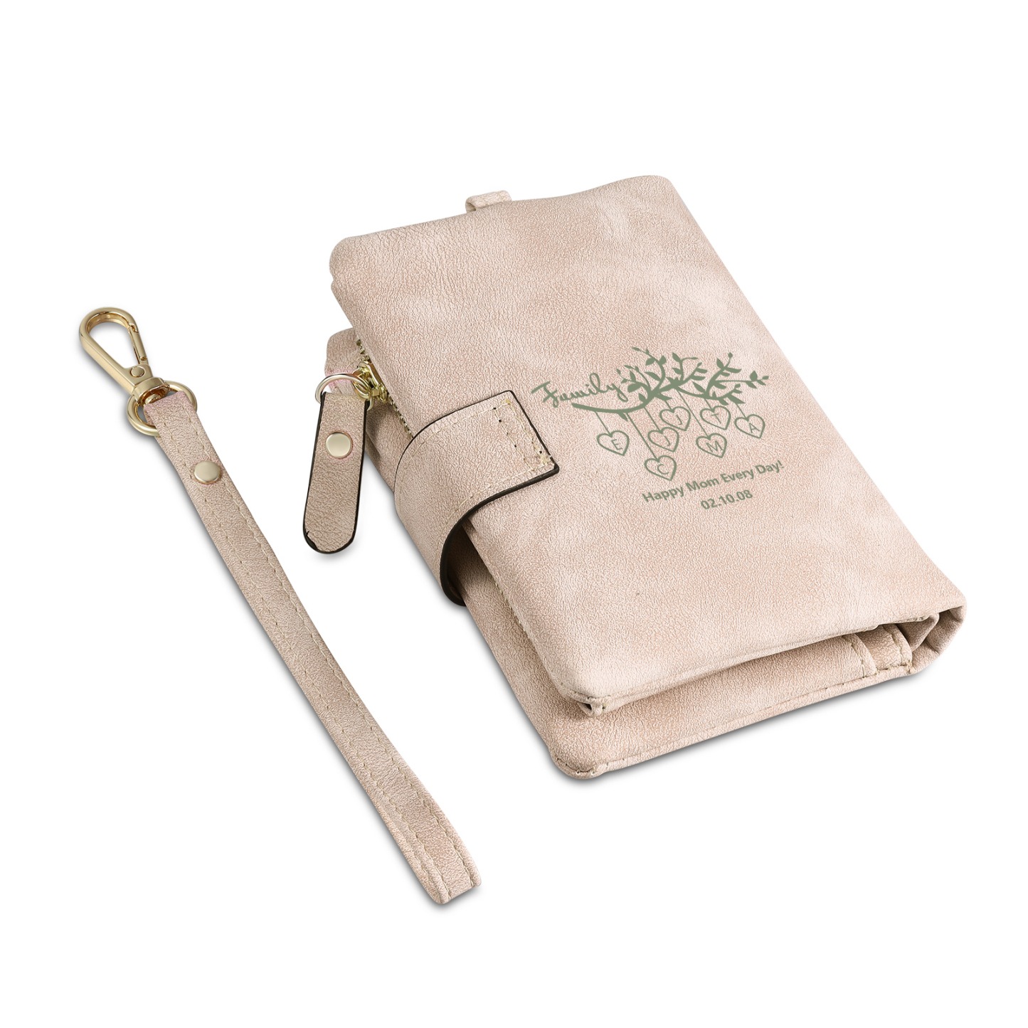 Portafoglio in PU pelle albero di vita con 8 letetre & 1 testo & 1 nome personalizzati per mamma/nonna