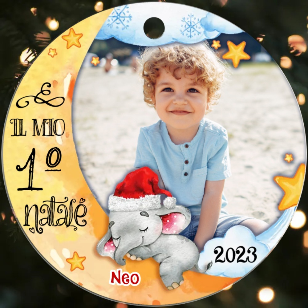 IL MIO 1º NATALE-Ciondolo di legno per bambino bambina foto nome personalizzabile