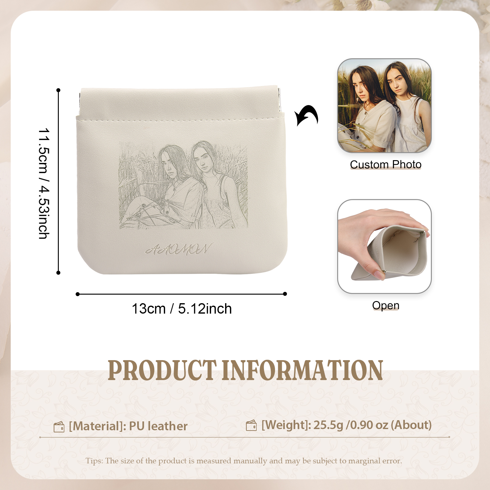 Portamonete in PU pelle con 1 foto personalizzata per donna