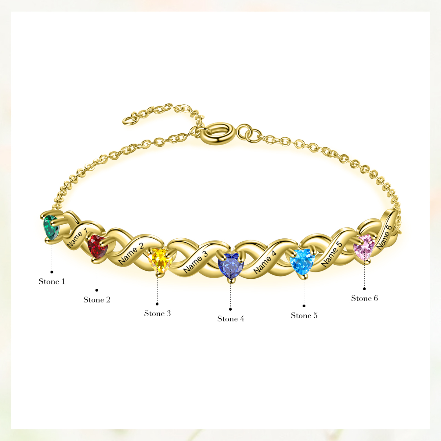 Festa della Mamma Braccialetto personalizzato con 6 nomi e 6 cuore pietre di nascita regalo per donna