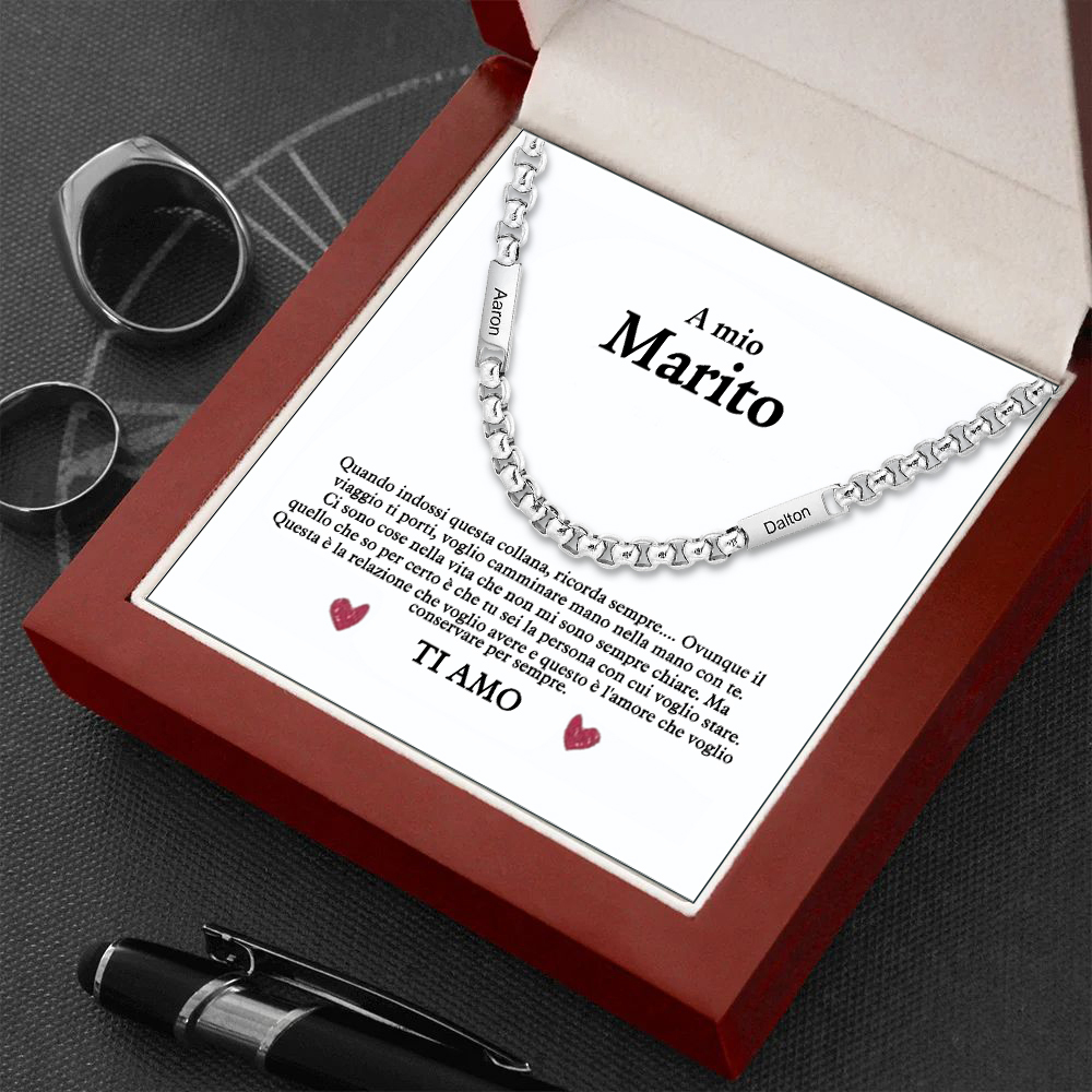Collana acciaio inox 2 nomi personalizzati per mio marito
