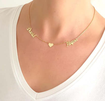 Collana personalizzato d'argento due nomi con il cuore