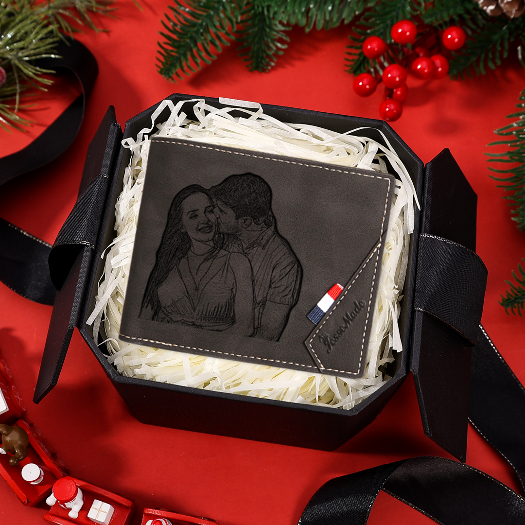 Personalized Men's Leather Wallet – Custom Photo, Name & Initial | PU Leather Wallet – Thoughtful Christmas Gift for Him | Jessemade