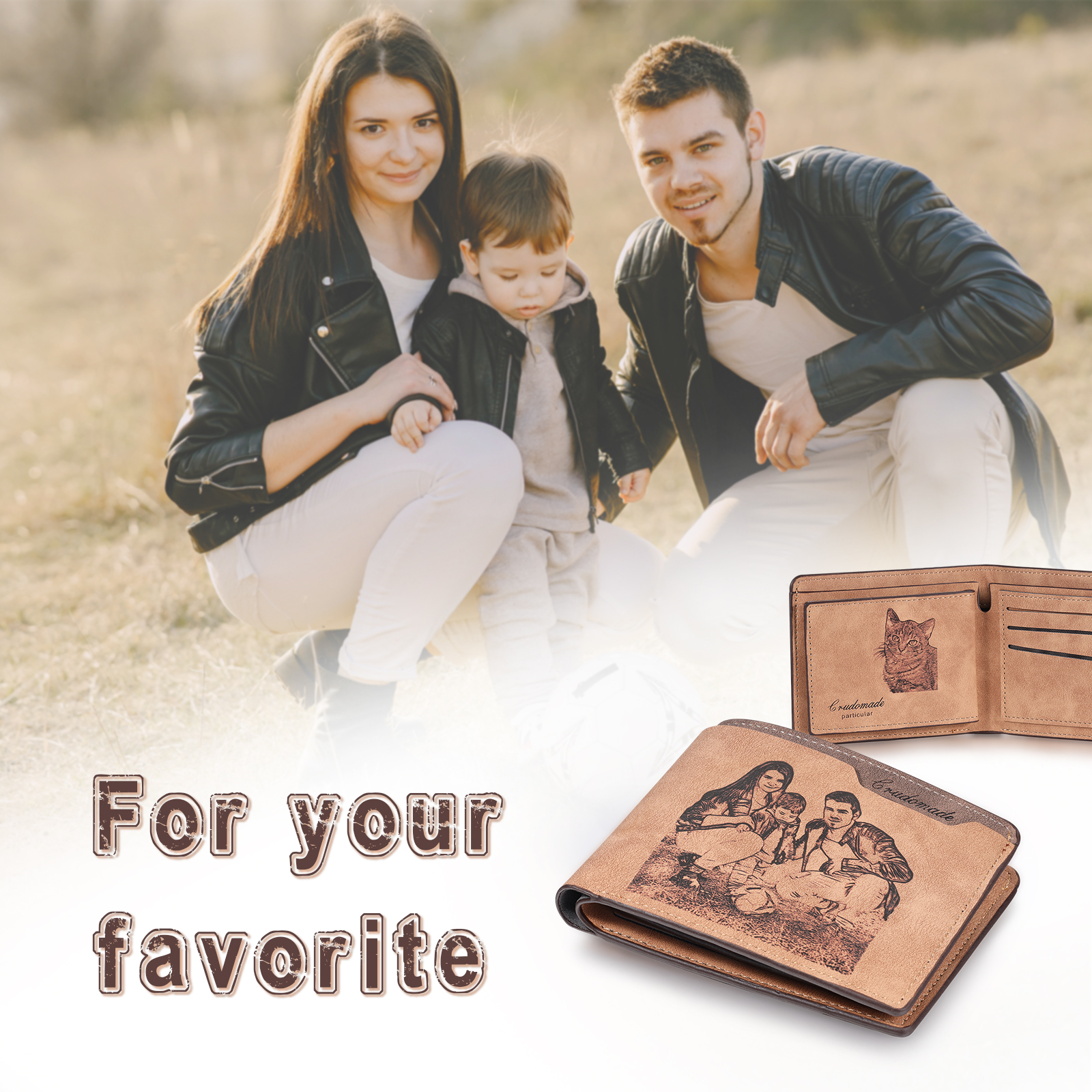 Portafoglio 2 Foto personalizzato con testo Carta da portafoglio classico da uomo