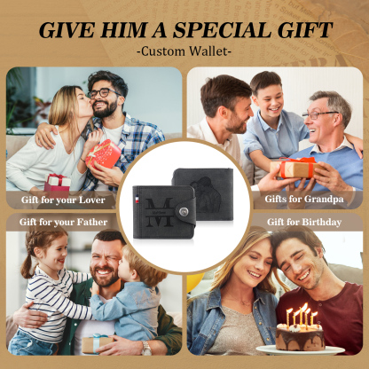Portafoglio in PU pelle da uomo 1 nome 1 lettera e 1 foto personalizzabili regalo per uomo