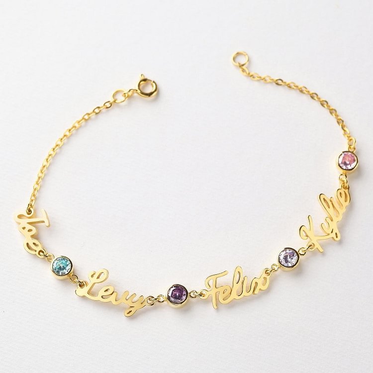 Braccialetto anello con 3 nomi e 3 pietre di nascita personalizzabili regalo per donna
