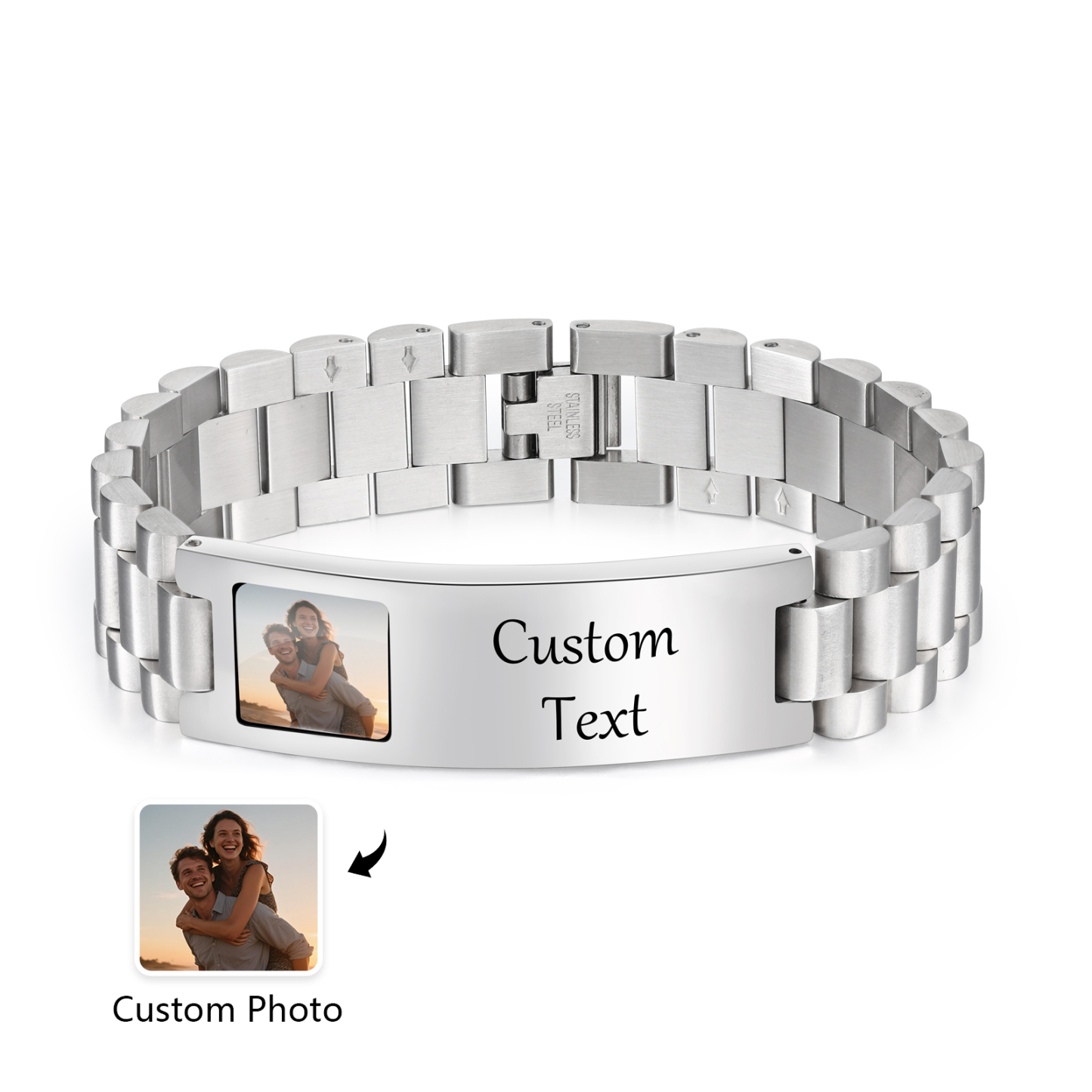 Bracciale ID personalizzato da uomo con foto in acciaio inox