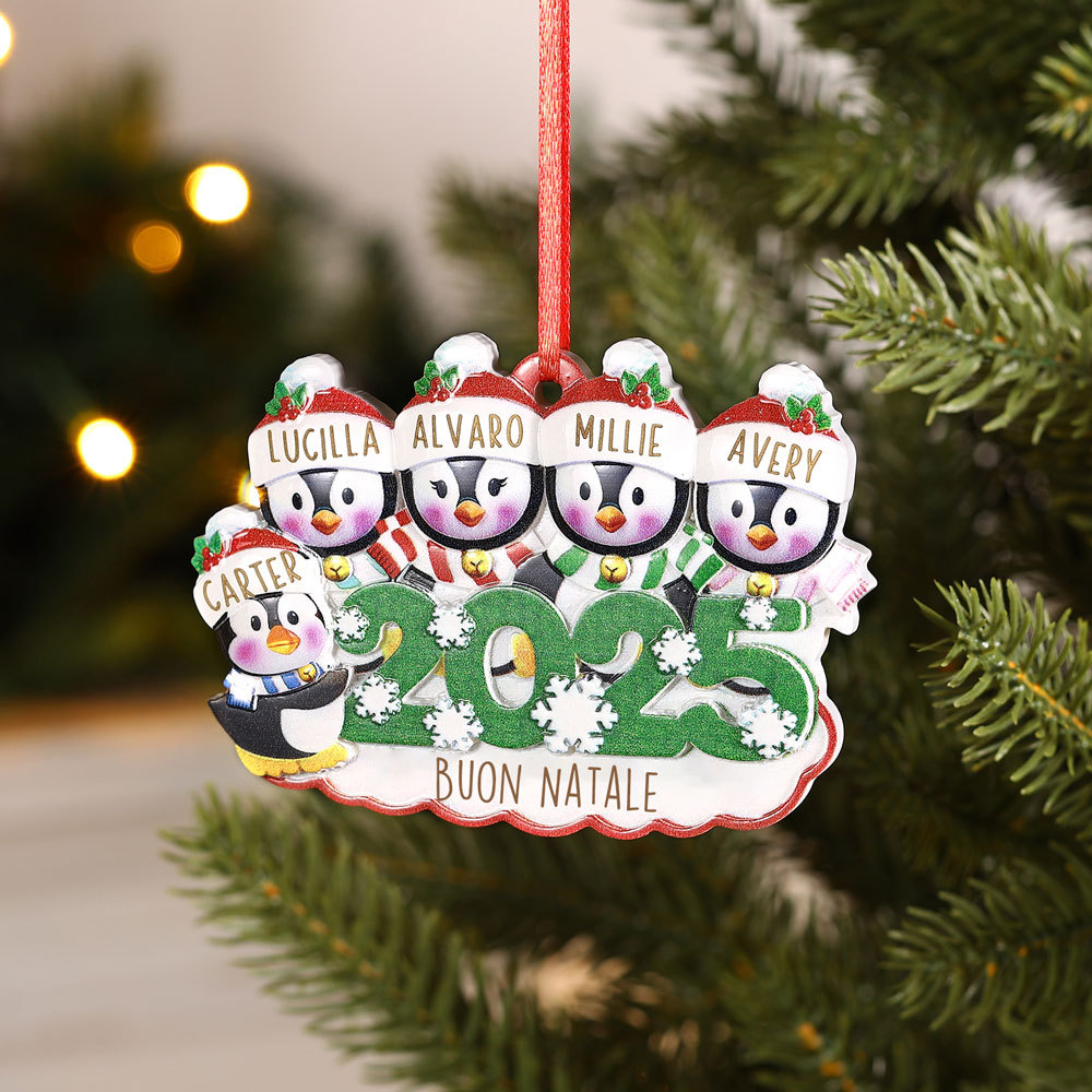 Addobbo natalizio personalizzato con famiglia di pinguini 2025