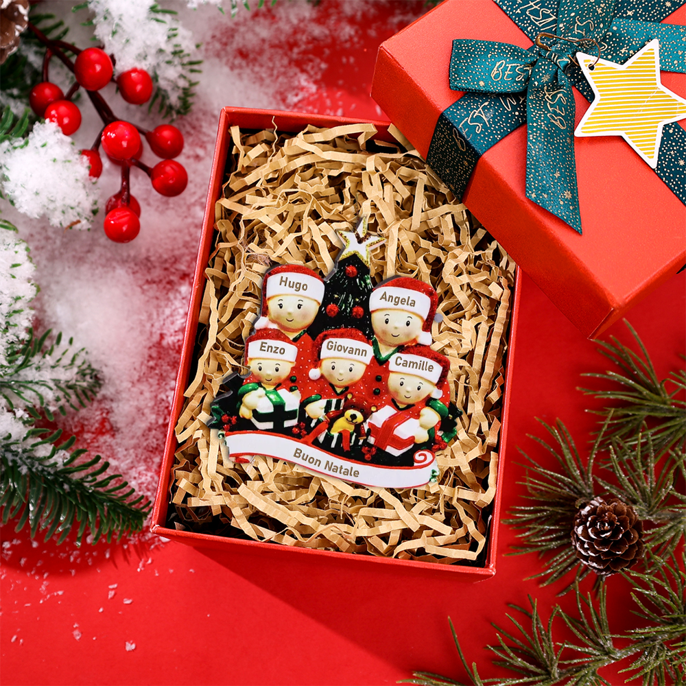 Ornamento Natalizio Personalizzato con 5 Nomi e 1 Testo Regalo di Natale in Legno per Famiglia | Jessemade