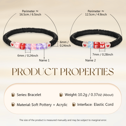 2PCS Braccialetto con perline di 2 nomi personalizzato regalo per scuola
