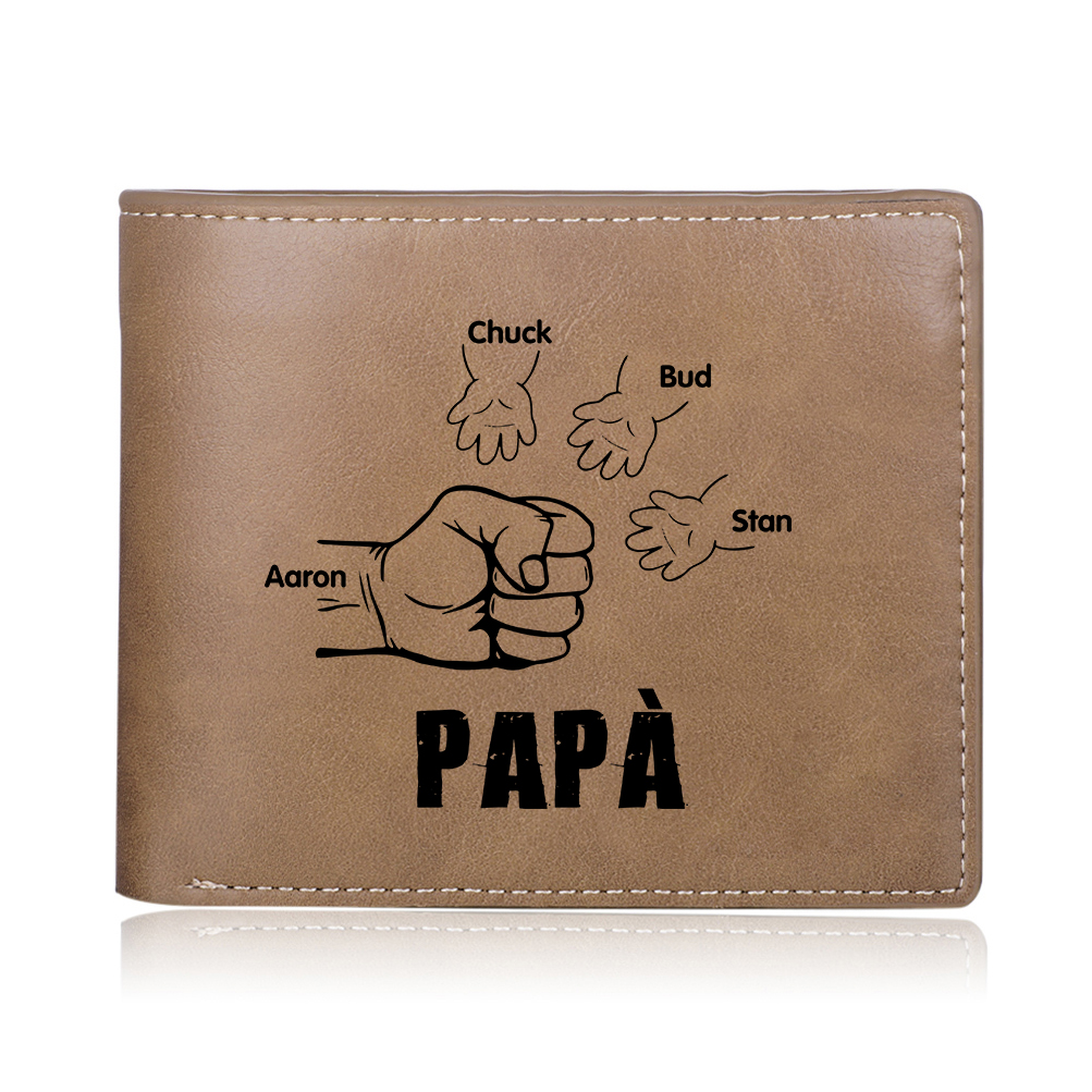 Portafoglio in Pelle PU pugno mano regalo per papà personalizzati 4 nomi
