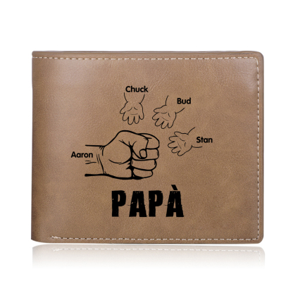 Portafoglio in Pelle PU pugno mano regalo per papà personalizzati 4 nomi