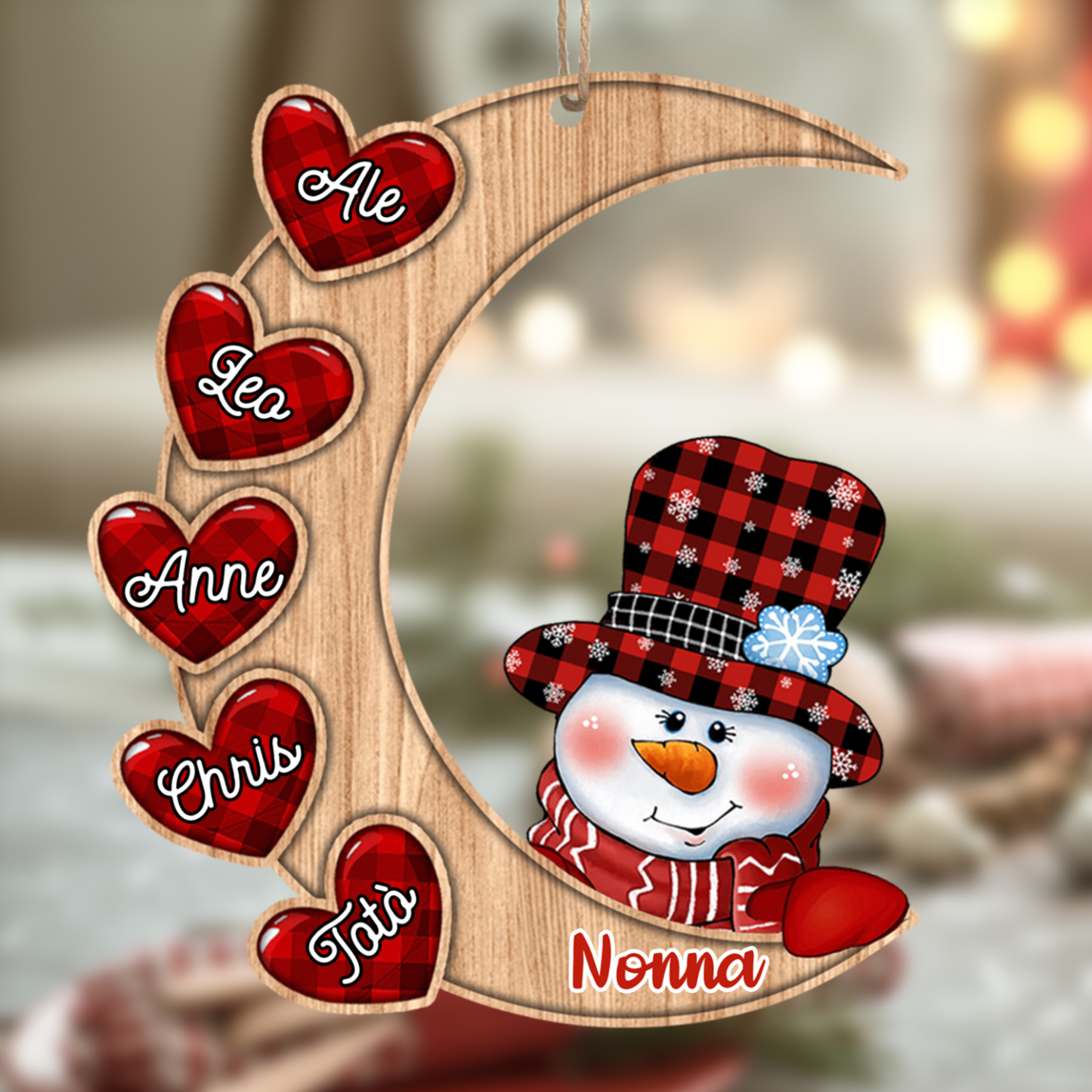 LUNA & CUORE-Ciondolo natalizio di legno 1-12 nomi personalizzabili