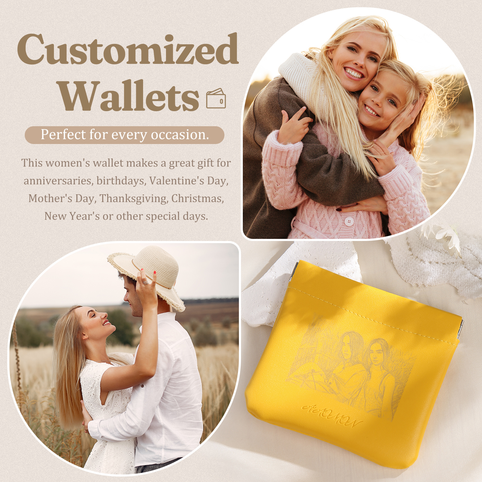 Portamonete in PU pelle con 1 foto personalizzata per donna