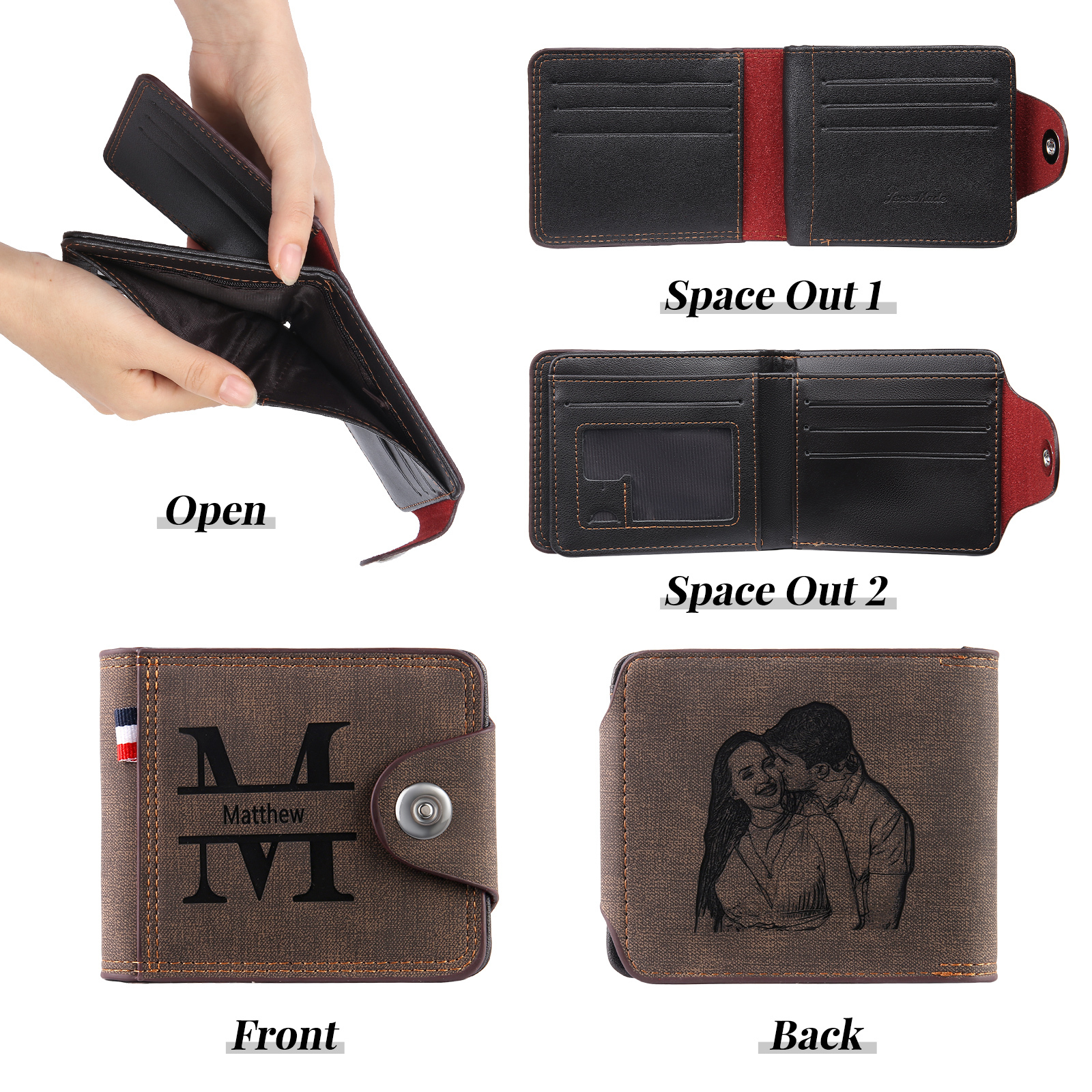Portafoglio in PU pelle da uomo 1 nome 1 lettera e 1 foto personalizzabili regalo per uomo