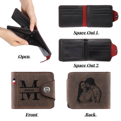 Portafoglio in PU pelle da uomo 1 nome 1 lettera e 1 foto personalizzabili regalo per uomo