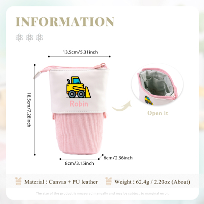 Astuccio per matite personalizzato con 1 nome e 1 veicolo da costruzione regalo per scuola elementare bambini