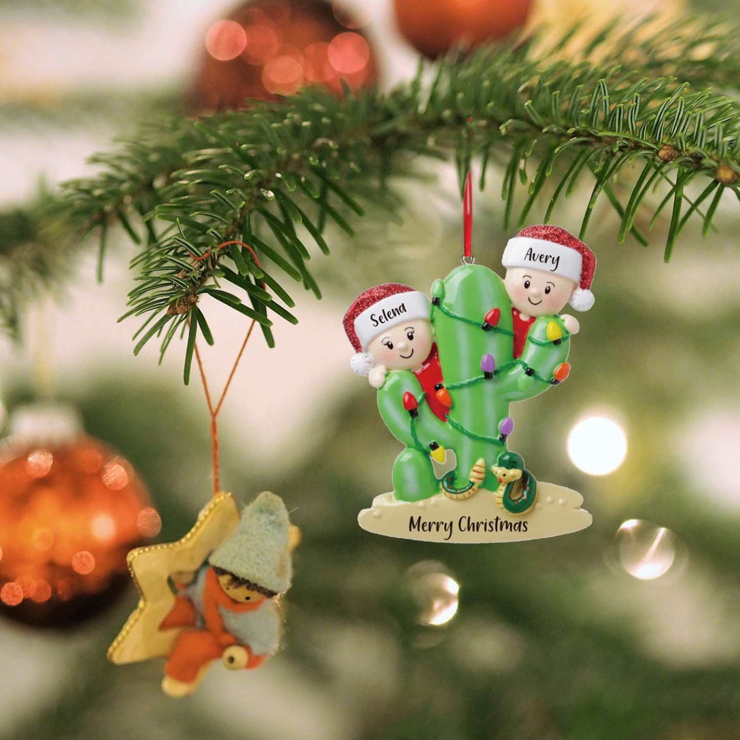 Bianco Natale mille candele... Ornamenti cactus ciondolo per albero di Natale 2 nomi personalizzati