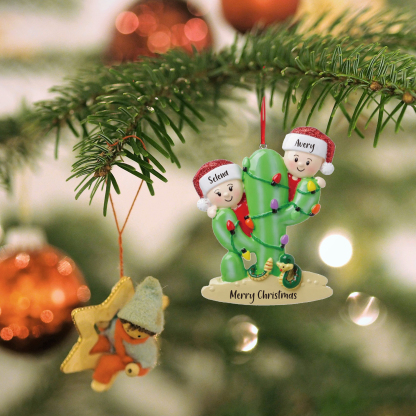 Bianco Natale mille candele... Ornamenti cactus ciondolo per albero di Natale 2 nomi personalizzati