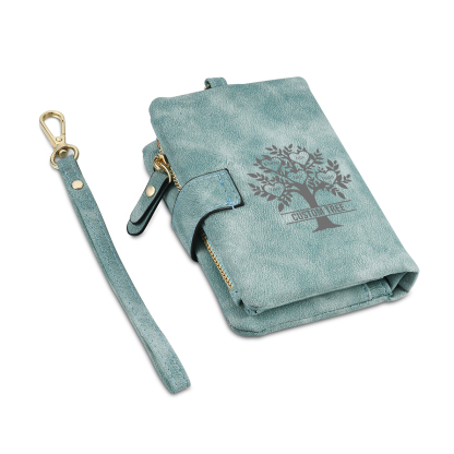 Portafoglio Albero della vita in PU pelle con 5 nomi & 1 testo & 1 lettera personalizzati per donna