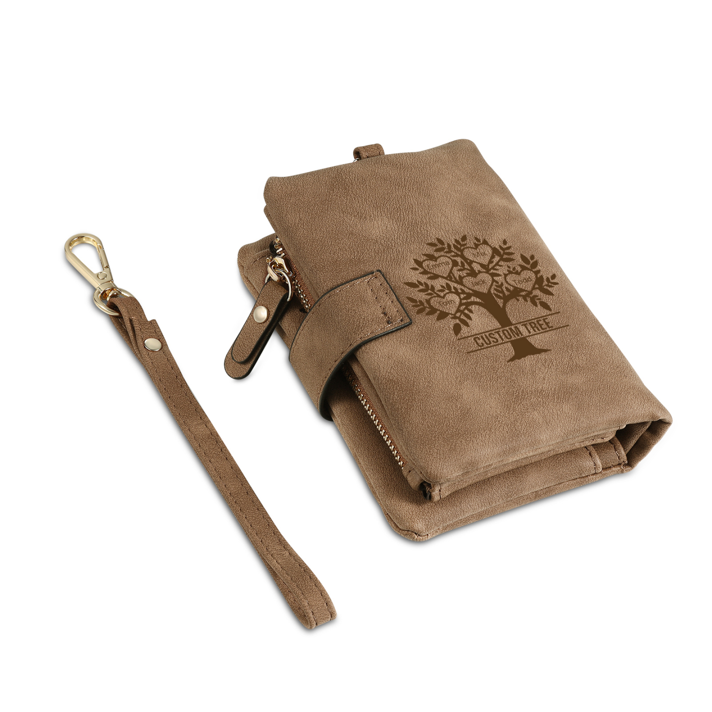Portafoglio Albero della vita in PU pelle con 5 nomi & 1 testo & 1 lettera personalizzati per donna