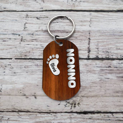 Jessemade IT Papà/Nonno-Portachiavi con piedino 1 nome e 1 testo personalizzati regalo per papà/nonno