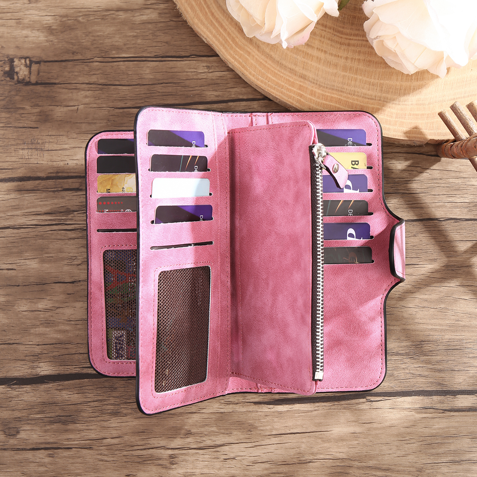 Portafoglio in PU pelle con 1 letetra & 1 testo & 1 nome & 1 foto personalizzati per mamma/nonna