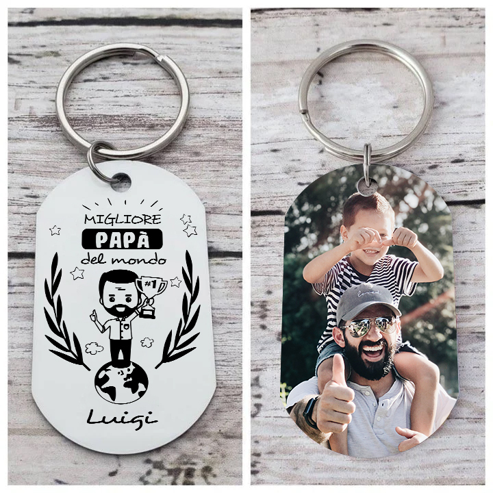 PREMIO PER IL MIGLIORE PADRE LUIGI-Portachiavi personalizzato con foto e nome